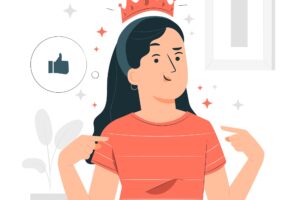 Prokrastynacja i perfekcjonizm. Dumna z siebie kobieta w koronie.